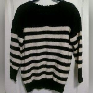Shein Black & Cream Striped Sweater - Size Small”